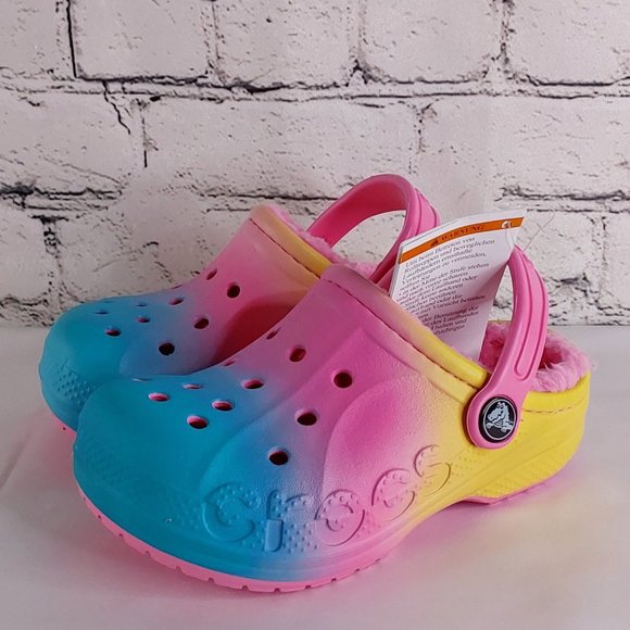 'CROCS' 'BAYA' FUZZY-LINED RELAXED FIT CONVERTABLE STRAP CLOG 'LEMONAIDE OMBRE' - Picture 5 of 16